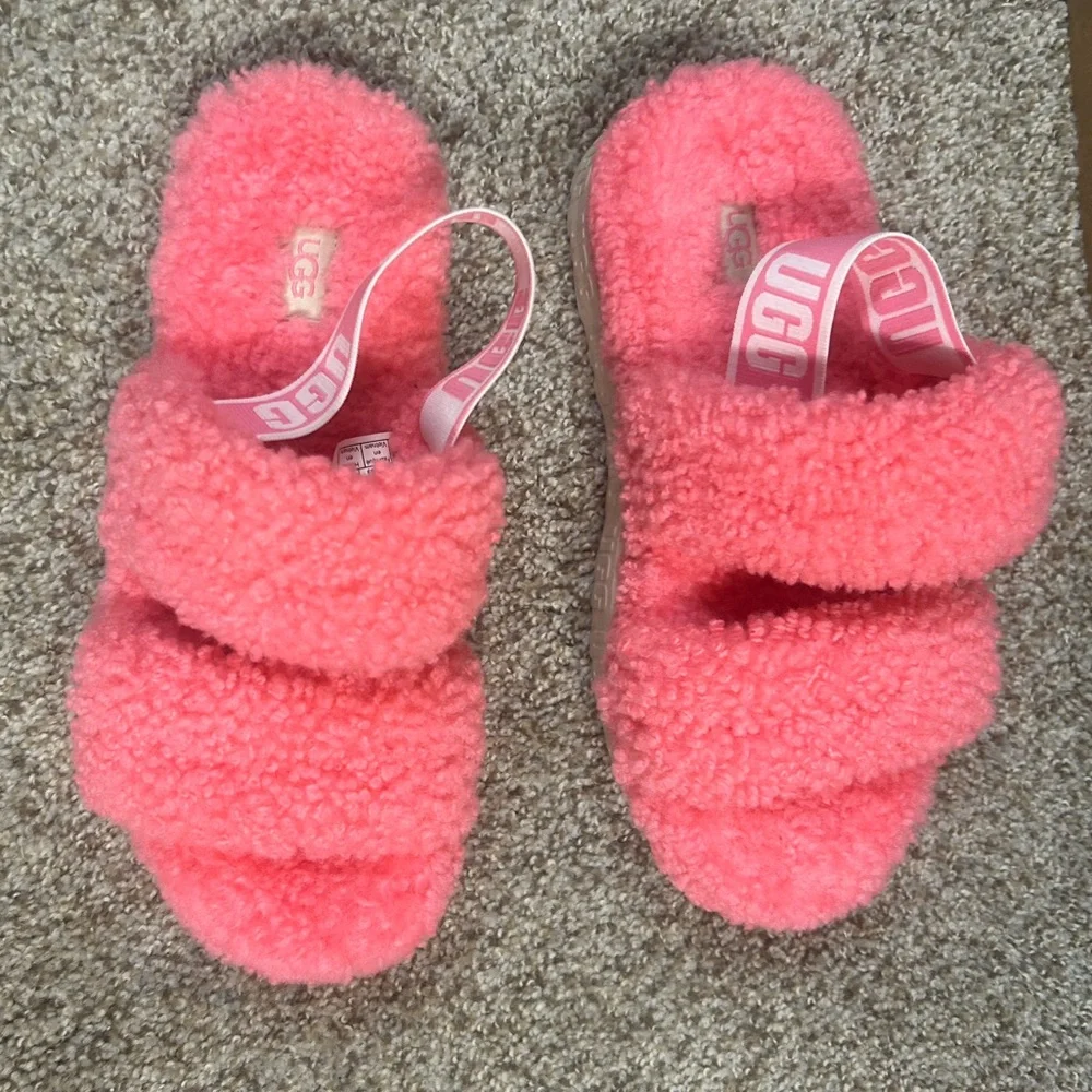 UGG Oh Fluffita Women's Shearling Slingback Platform Sandals Slipper Pink Size 8